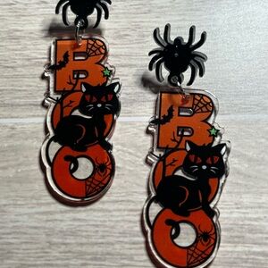 Halloween Boo Earrings with Black Cat and Spider